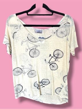 jcp 100% linen Everyday Bicycle Print Short Sleeve Tee - Cream/Black